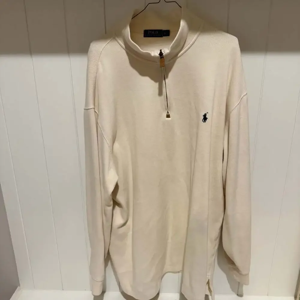Polo Ralph Lauren Luxury Jersey Quarter-Zip Pullover Cream White XLT
